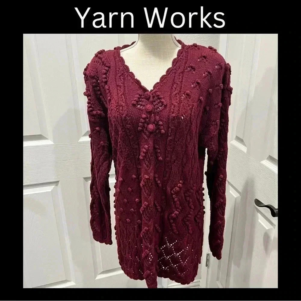 Vintage Yarnworks 80s hand knit sweater, shoulder pads, knitted embellished